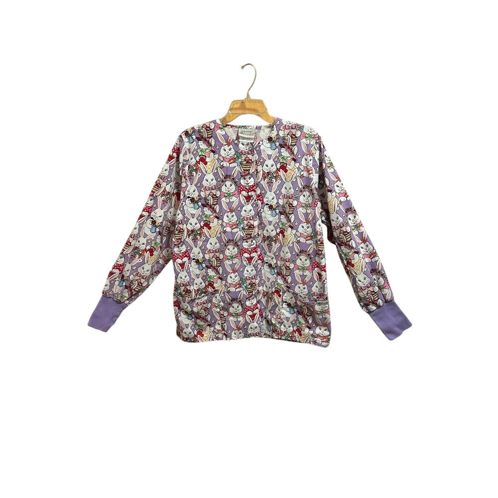 Uniform Advantage UA Scrub Easter Bunny Long Sleeve Scrub Top Women’s Size M